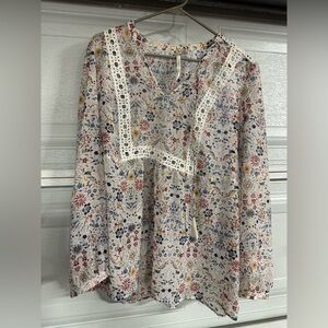 LC Lauren Conrad Multicolor Floral Blouse with Lace Detail